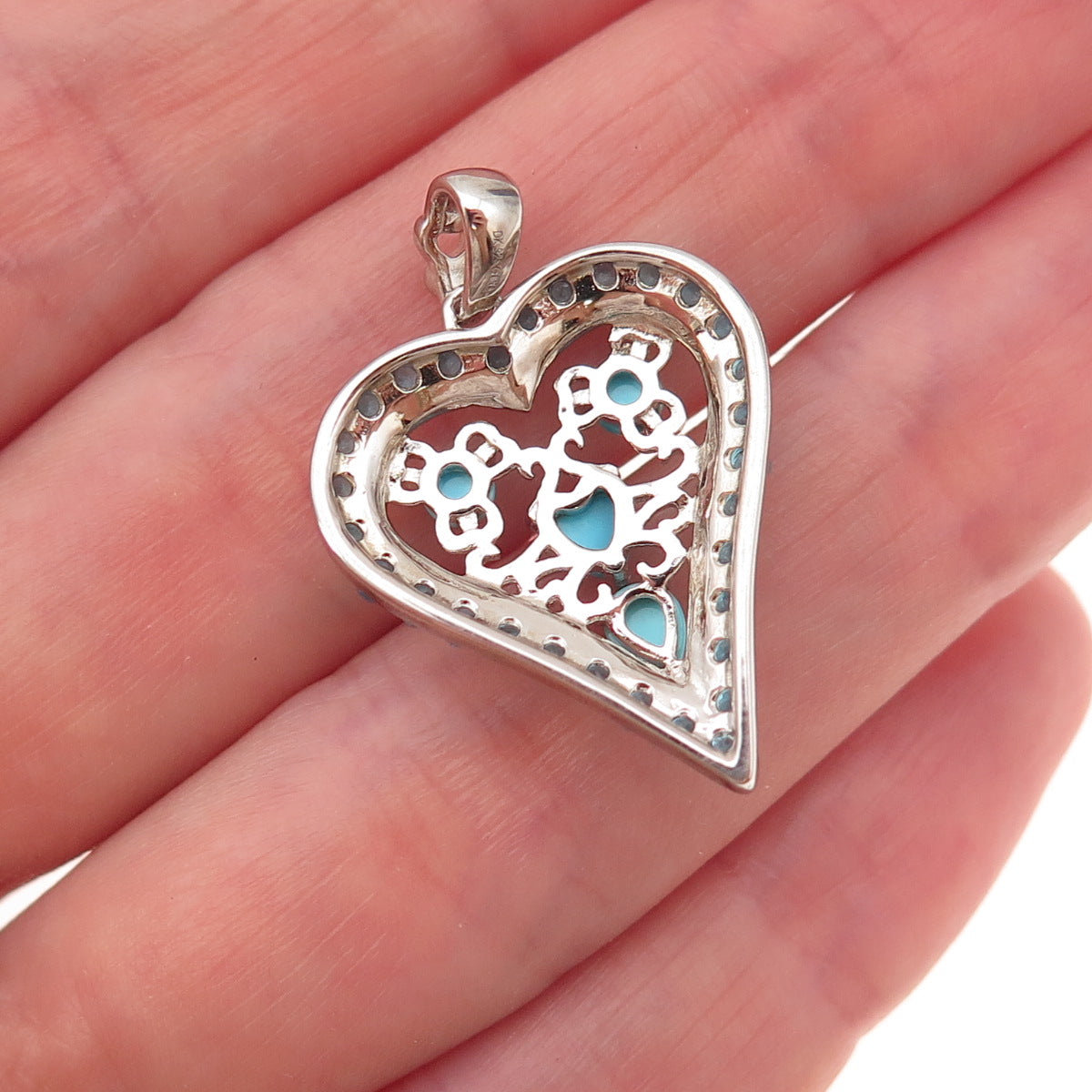 925 Sterling Silver Real Turquoise & Apatite Heart Charm Pendant
