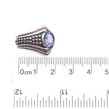 CHAPAL ZENRAY 925 Sterling Silver Vintage Real Amethyst Modernist Mini Pendant