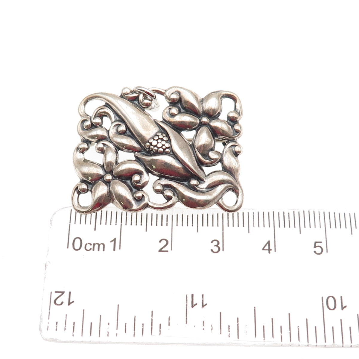 JEWELART 925 Sterling Silver Antique Art Deco Floral Oxidized Pin Brooch