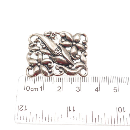 JEWELART 925 Sterling Silver Antique Art Deco Floral Oxidized Pin Brooch