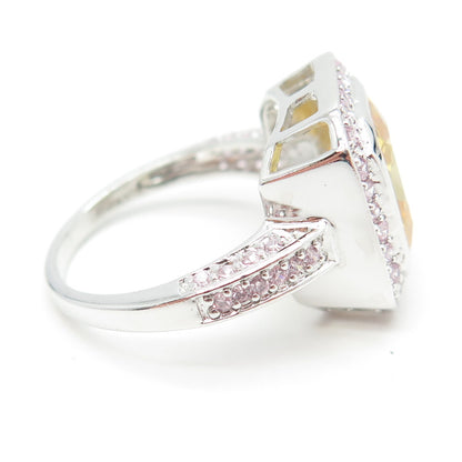 925 Sterling Silver Canary & Pink C Z Bohemian Ring Size 9