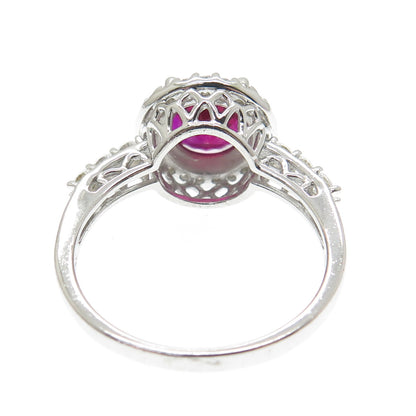 925 Sterling Silver Lab-Created Ruby & C Z Ring Size 10.25