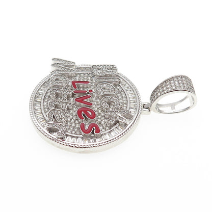 925 Sterling Silver Enamel Multi-Cut C Z Black Lives Matter Charm Pendant