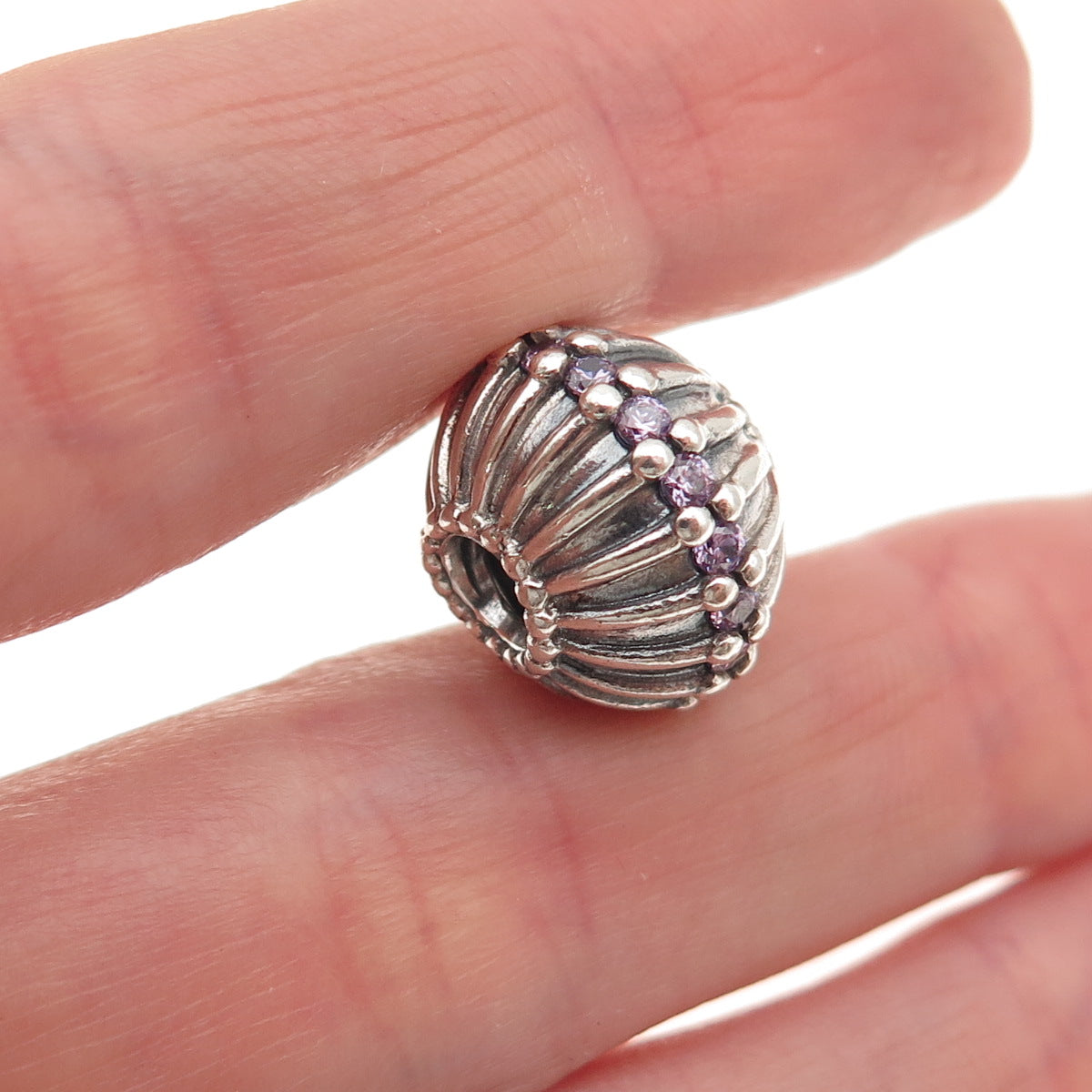 Pandora 925 Sterling Silver Purple C Z Show Stopper Slide Bead Charm