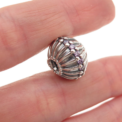 Pandora 925 Sterling Silver Purple C Z Show Stopper Slide Bead Charm
