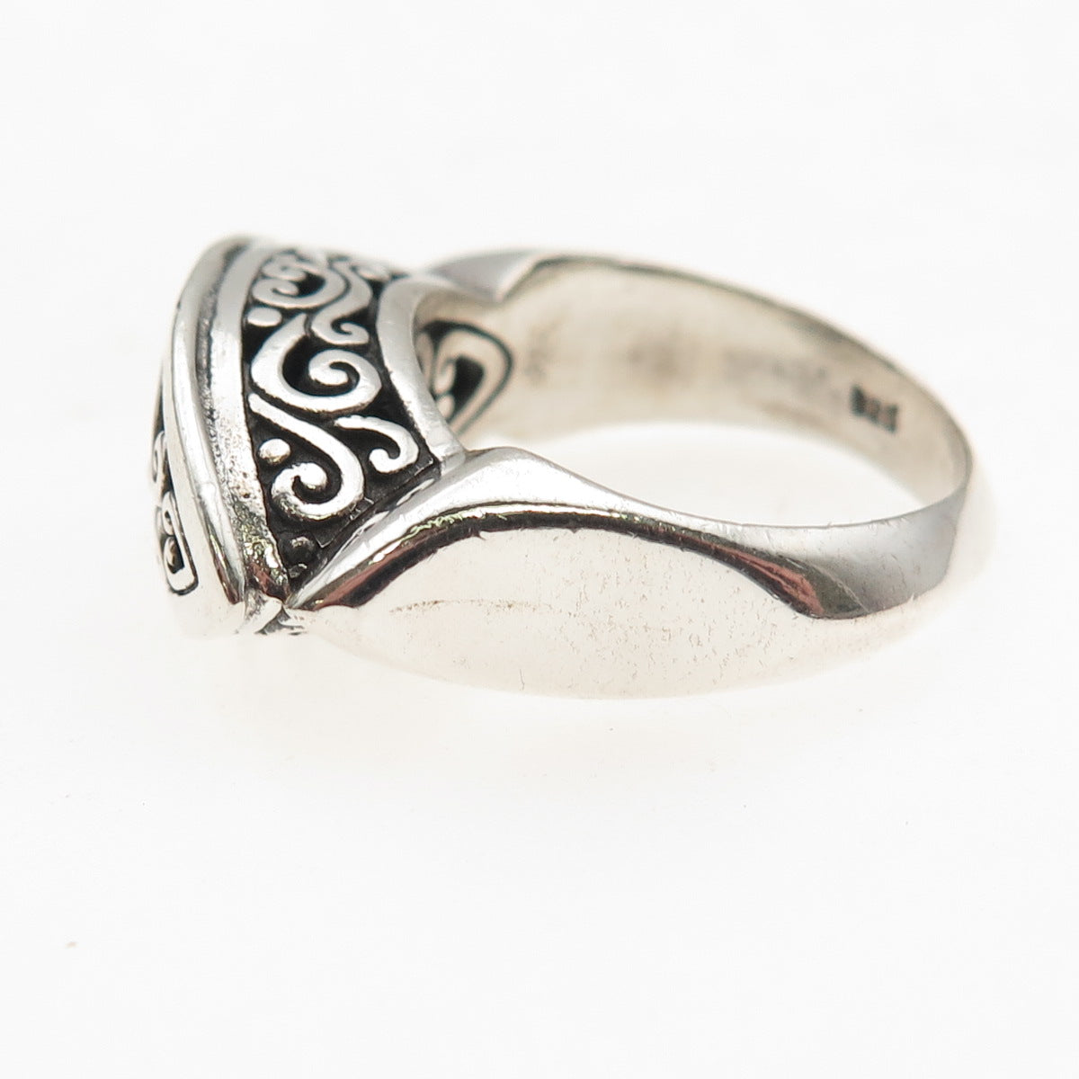925 Sterling Silver Vintage Modernist Scroll Oxidized Ring Size 8.25