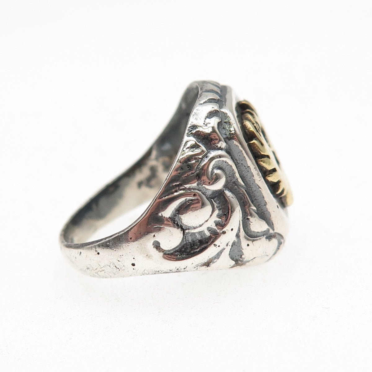 935 Silver Antique WWII Golden Eagle Oxidized Signet Ring Size 8.25
