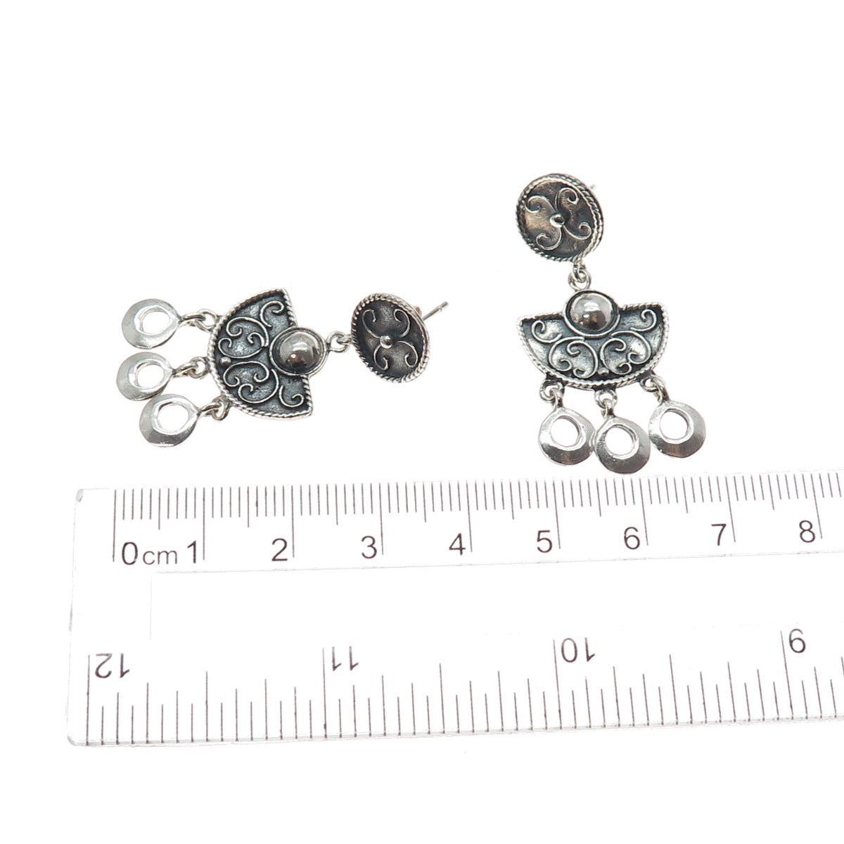 925 Sterling Silver Vintage Modernist Swirl Oxidized Dangle Earrings