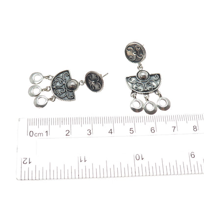 925 Sterling Silver Vintage Modernist Swirl Oxidized Dangle Earrings