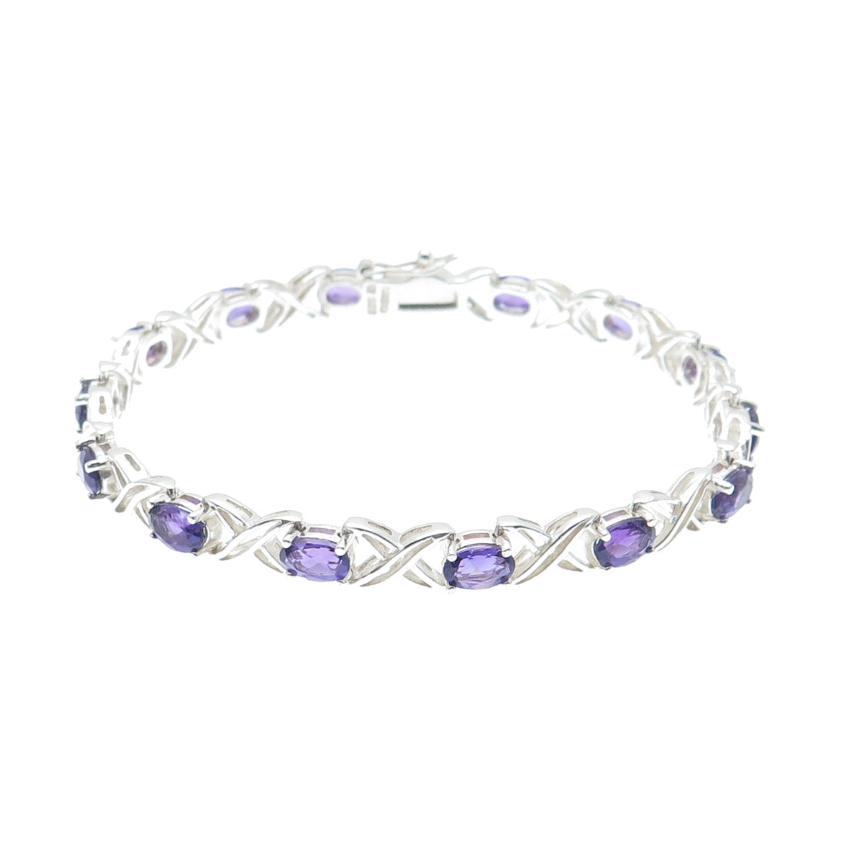 ROSS SIMONS 925 Sterling Silver Vintage Real Amethyst X Link Bracelet 7"