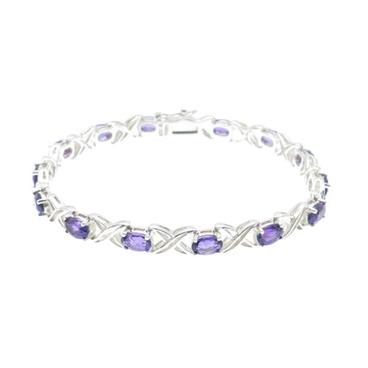 ROSS SIMONS 925 Sterling Silver Vintage Real Amethyst X Link Bracelet 7"