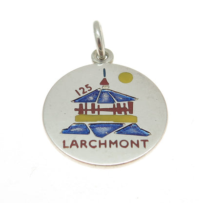 CHARLES THOMAE 925 Sterling Silver Vintage Enamel Larchmont Round Pendant