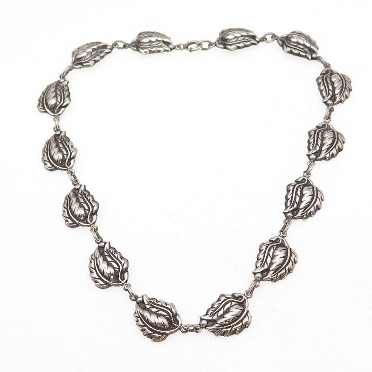 Danecraft 925 Sterling Silver Antique Art Deco Floral Leaf Chain Necklace 16"