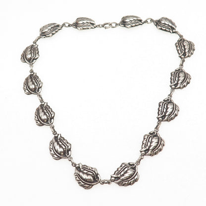 Danecraft 925 Sterling Silver Antique Art Deco Floral Leaf Chain Necklace 16"