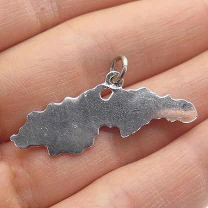 925 Sterling Silver Vintage Rhinestone St. Thomas Island Map Charm Pendant