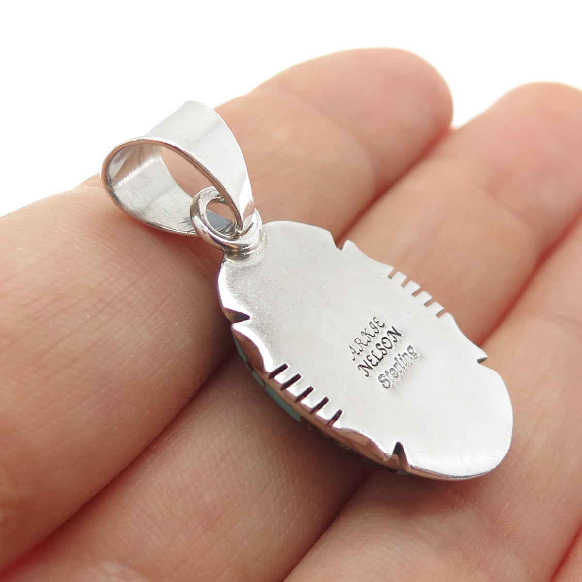 Arkie Nelson Navajo Old Pawn Sterling Silver Vintage Turquoise Tribal Pendant