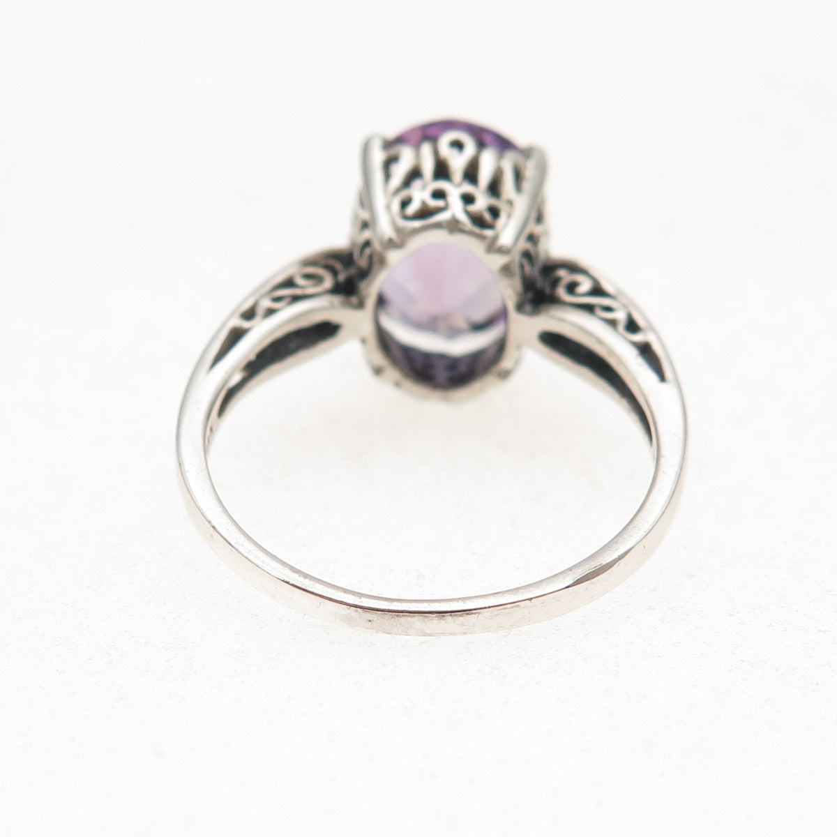Kabana 925 Sterling Silver Vintage Real Oval-Cut Amethyst Ring Size 10