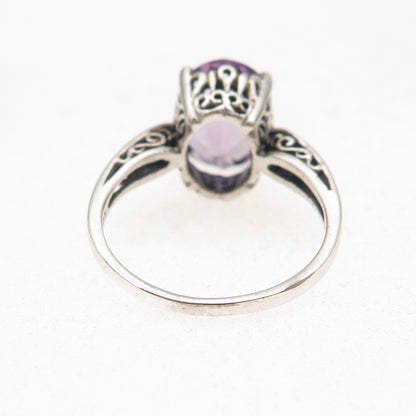 Kabana 925 Sterling Silver Vintage Real Oval-Cut Amethyst Ring Size 10