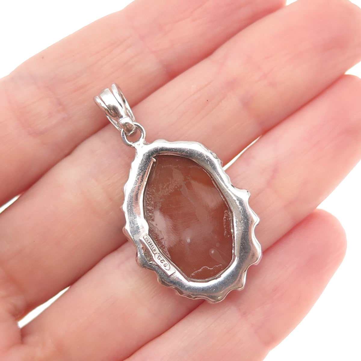 925 Sterling Silver Vintage Italy Real MOP & C Z Floral Cameo Charm Pendant