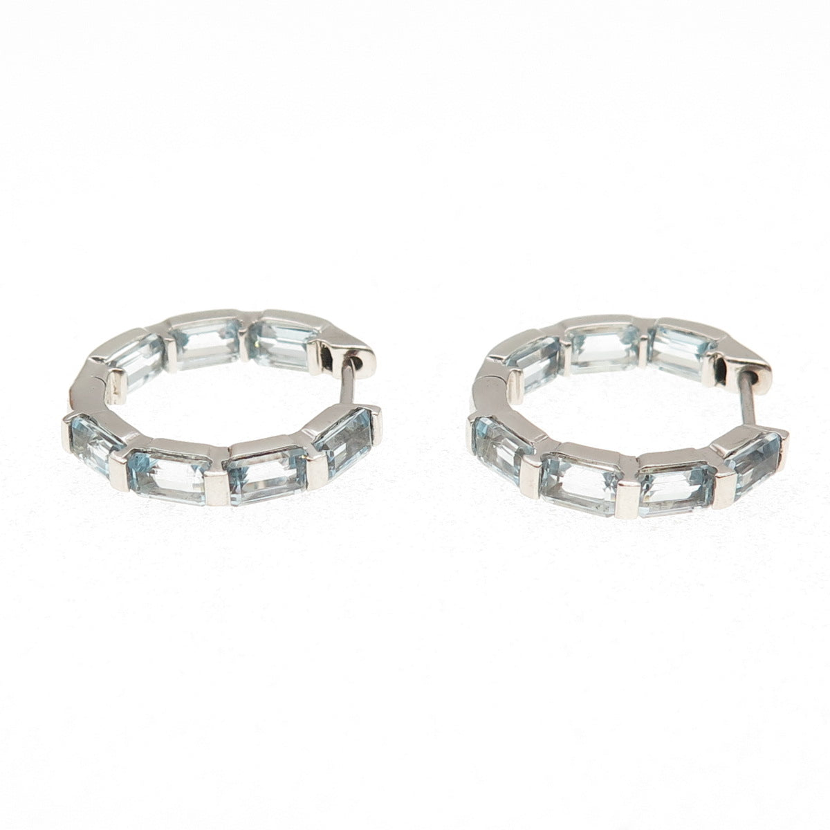 925 Sterling Silver Real Emerald-Cut Blue Topaz Hoop Earrings