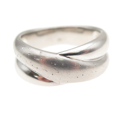 925 Sterling Silver Vintage Modernist Crisscross Oxidized Ring Size 7
