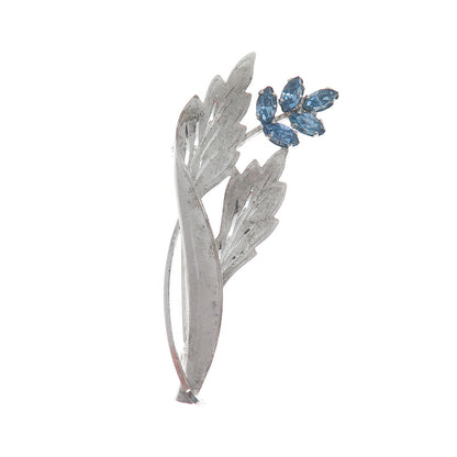 CURTIS CURTMAN 925 Sterling Silver Vintage Blue Rhinestone Flower Leaf Brooch