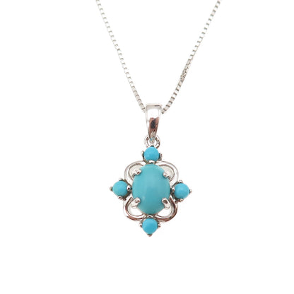 925 Sterling Silver Real Sleeping Beauty Turquoise Box Chain Necklace 18-20"