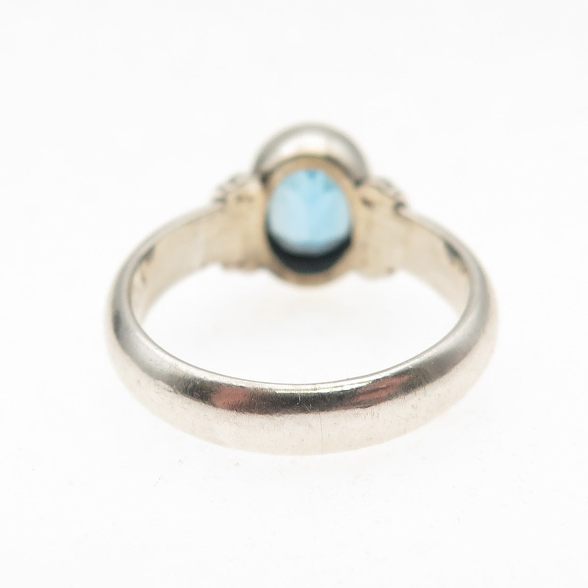 925 Sterling Silver Vintage Real Blue Topaz Modernist Oxidized Ring Size 5.75