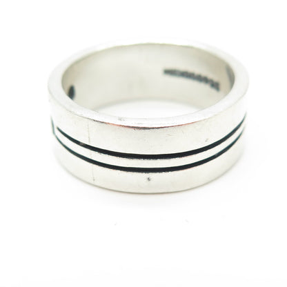 925 Sterling Silver Vintage Mexico Stripes & Hole Band Ring Size 7.5