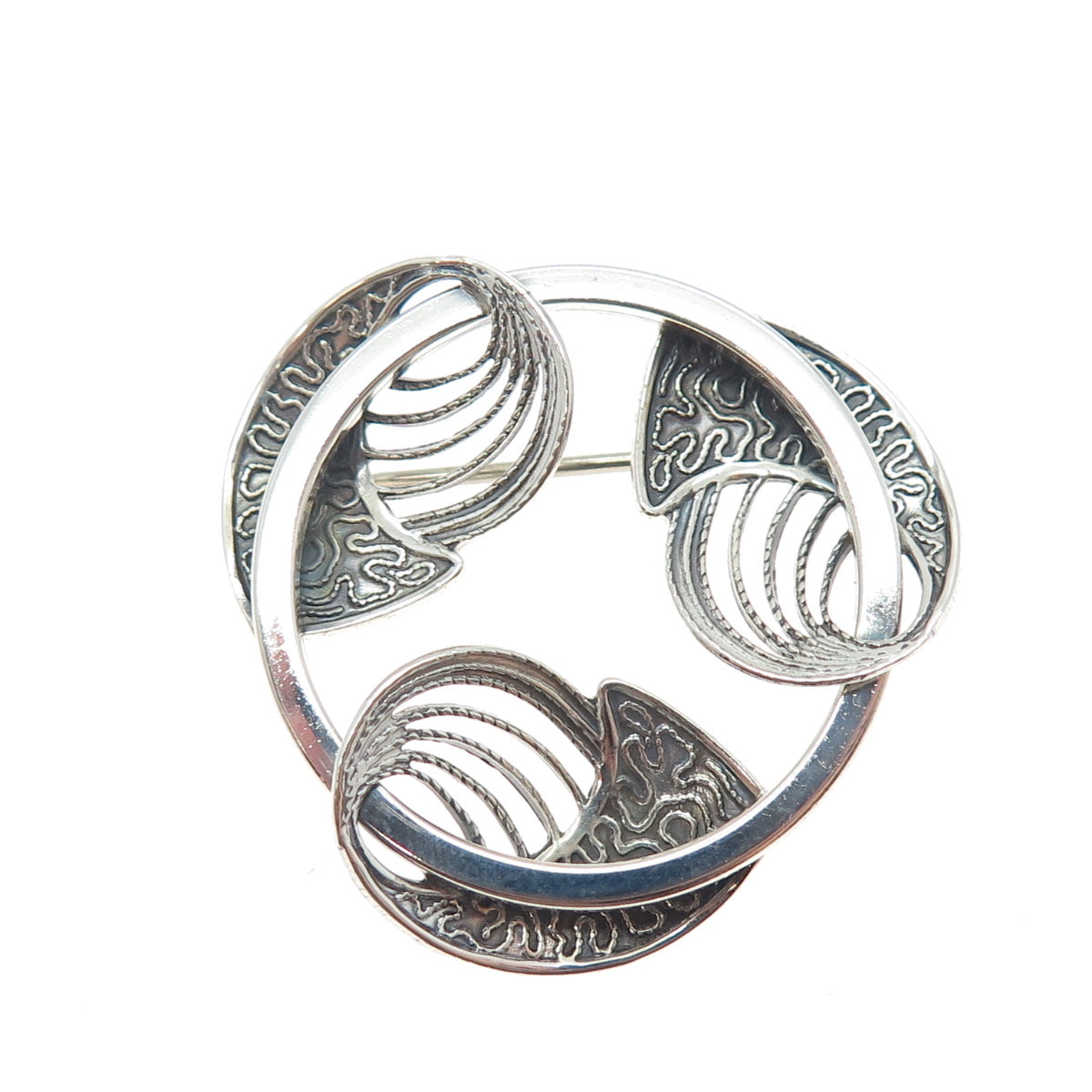 BEAU 925 Sterling Silver Vintage Modernist Filigree Floral Oxidized Pin Brooch