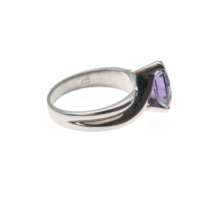 925 Sterling Silver Round-Cut Nano Amethyst Ring Size 7.5