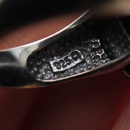 925 Sterling Silver Vintage Real Black Onyx Modernist Oxidized Ring Size 9