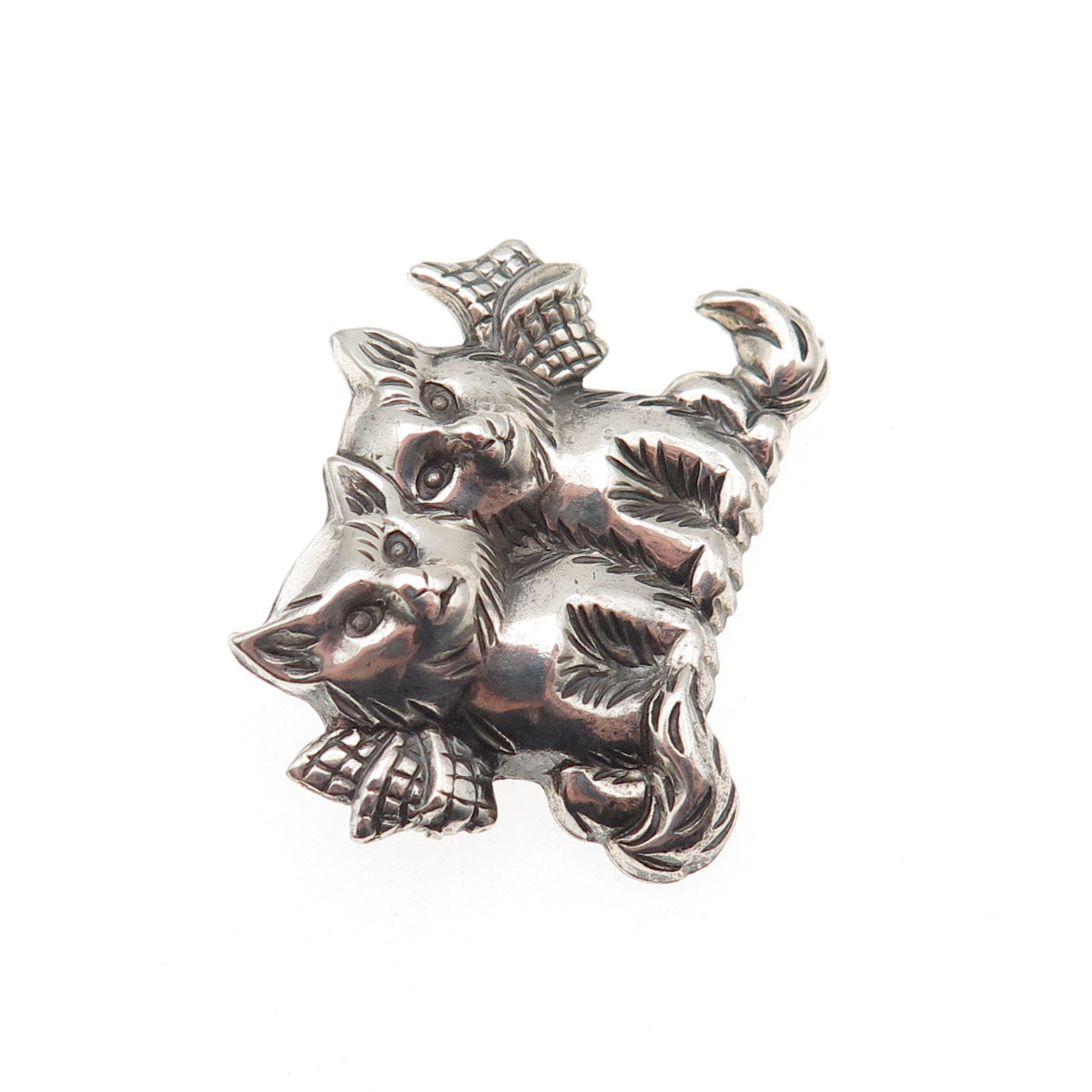 Beau 925 Sterling Silver Vintage Cat Couple Oxidized Pin Brooch