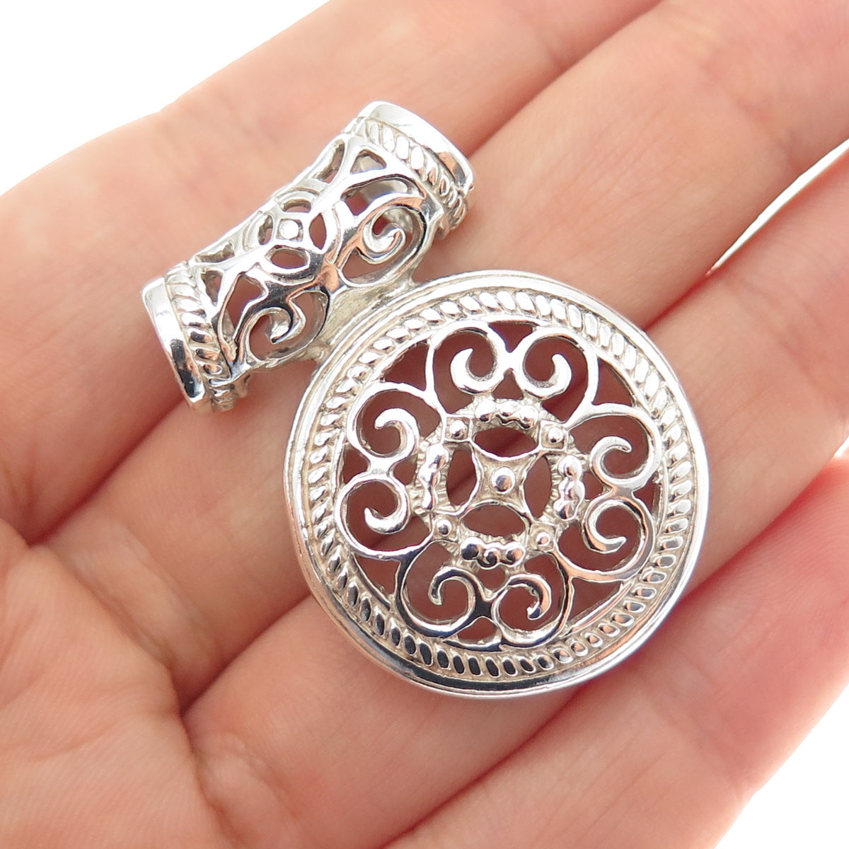 925 Sterling Silver Vintage Mexico Ornate Slide Charm Pendant