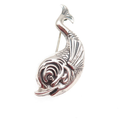 BEAU 925 Sterling Silver Vintage Koi Fish Repousse Oxidized Pin Brooch