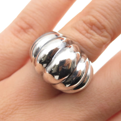 925 Sterling Silver Vintage Modernist Ribbed Dome Oxidized Ring Size 6.5