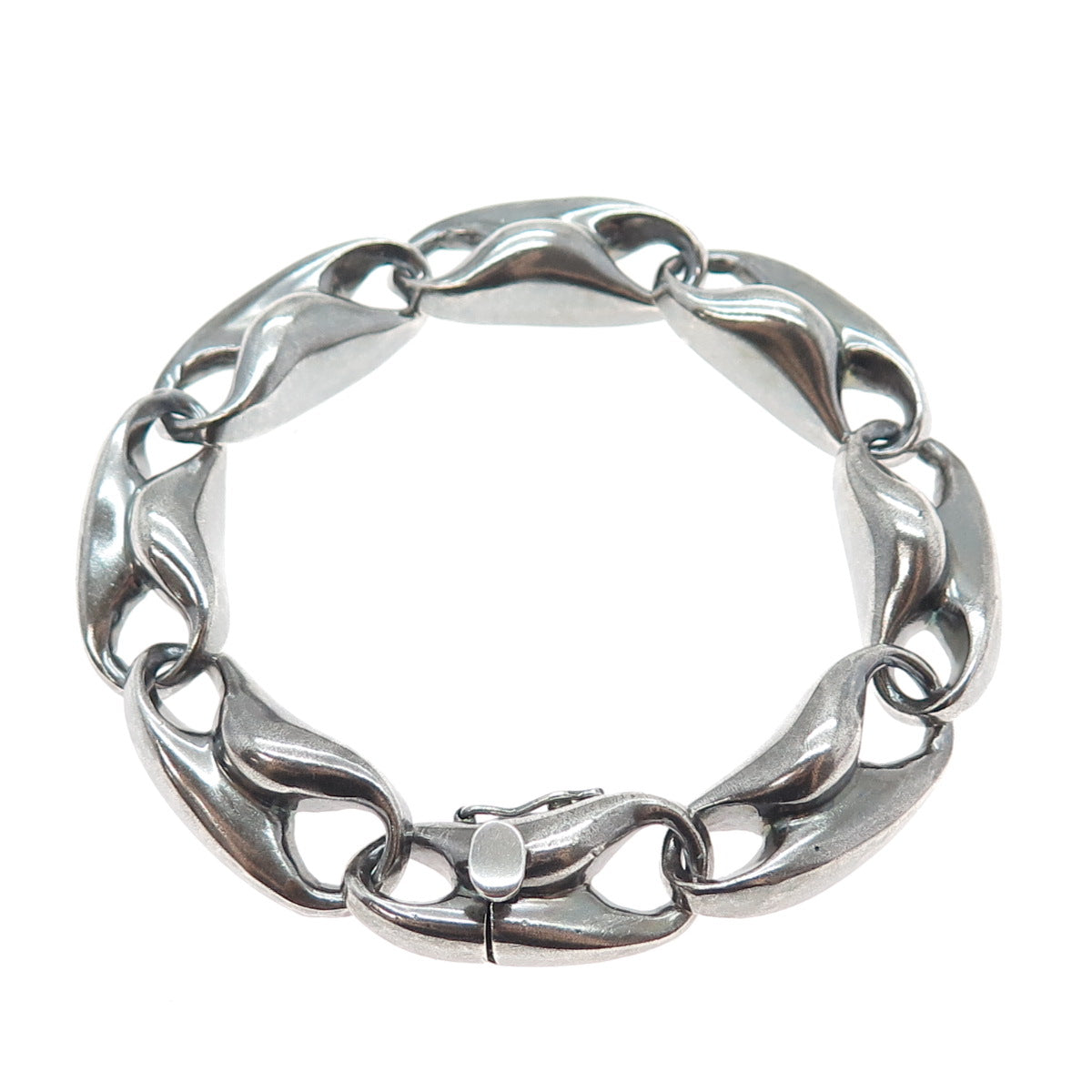 KRYPELL 925 Sterling Silver Vintage Modernist Anchor Link Oxidized Bracelet 6.5"