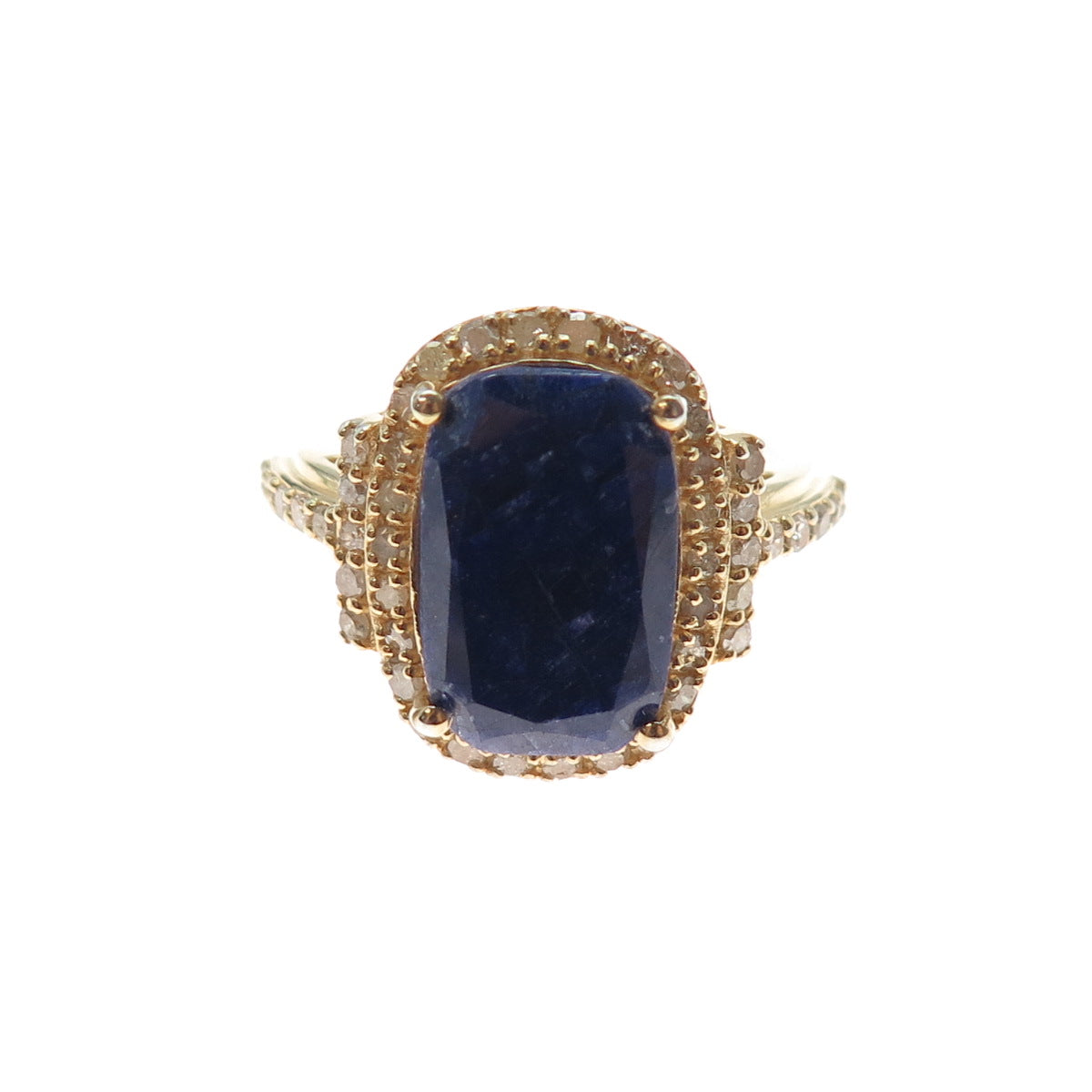 DSMK 925 Sterling Silver Gold Plated Real Diamond & Sapphire Ring Size 5.25