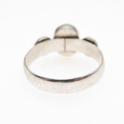 925 Sterling Silver Vintage Real Lapis Modernist Oxidized Ring Size 6.5