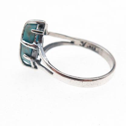 925 Sterling Silver Vintage Real Turquoise Cross Oxidized Ring Size 8.5