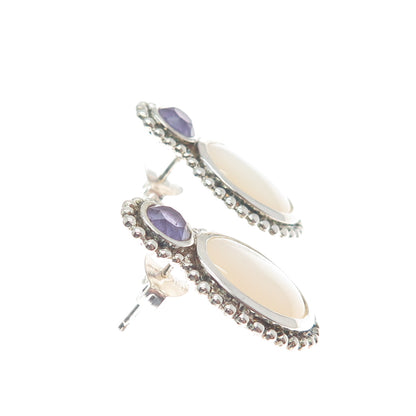 WHITNEY KELLY 925 Sterling Silver Vintage Real MOP & Amethyst Modernist Earrings