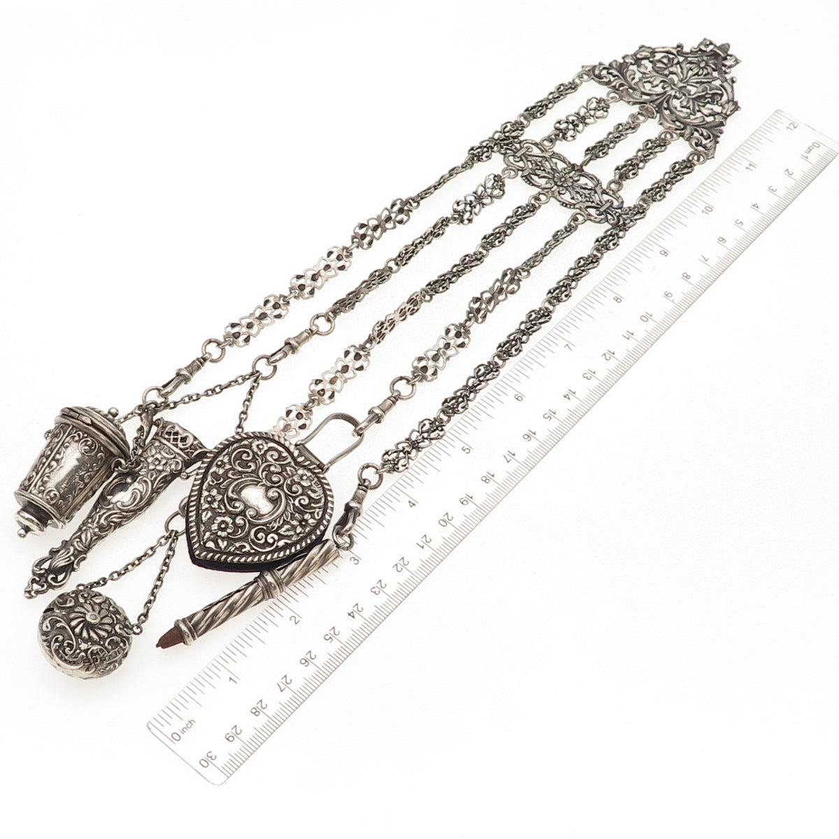 Henry Matthews 925 Sterling Silver Antique 1900 Birmingham Chatelaine Chain Fob