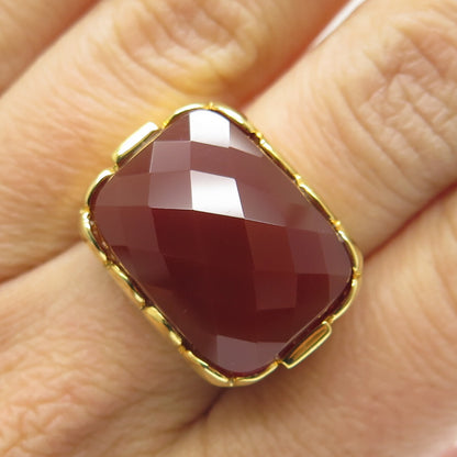 FADI 925 Sterling Silver Gold Plated Checkered Carnelian Gem Ring Size 6.25