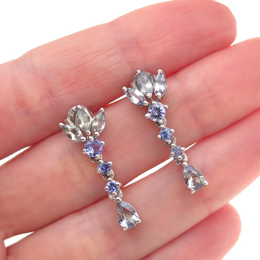 Chuck Clemency 925 Sterling Silver Real Multi-Cut Tanzanite Dangle Earrings