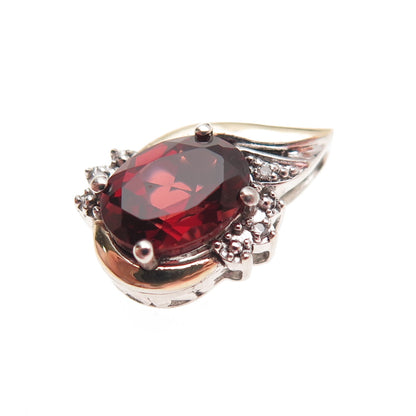 Richline 925 Sterling Silver 10K Gold Real Diamond Red Garnet Mini Slide Pendant