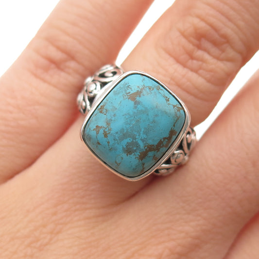 GSJ Gold Stone 925 Sterling Silver Vintage Real Tyrone Turquoise Ring Size 6.25