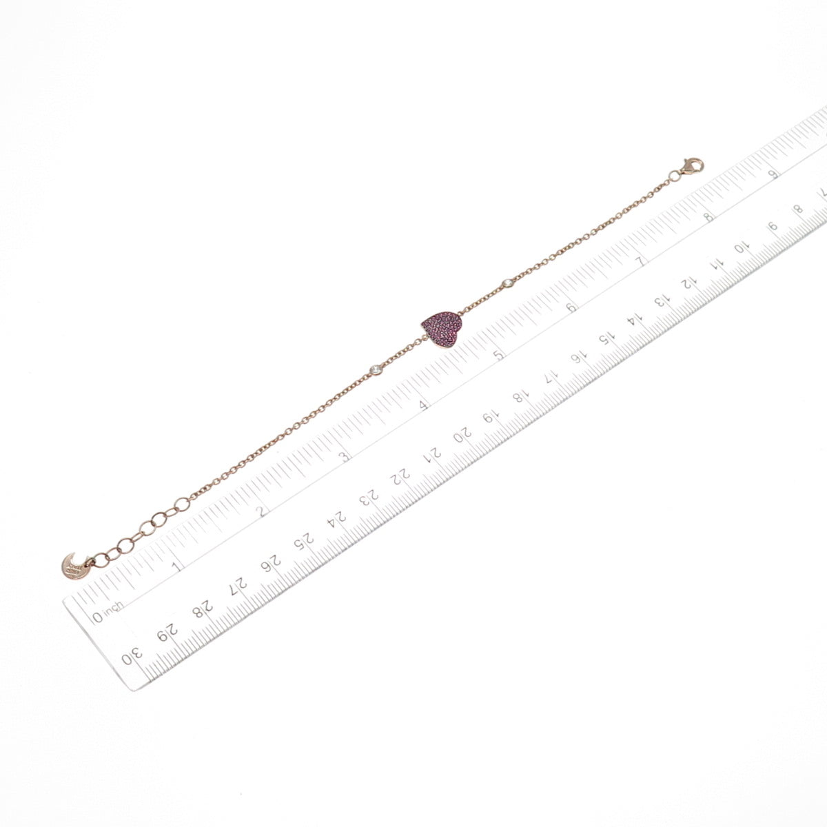 925 Sterling Rose Gold Plated Italy Lab-Created Ruby & C Z Heart Bracelet 7-8"