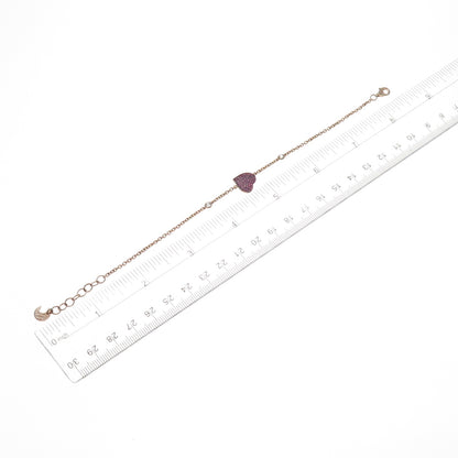 925 Sterling Rose Gold Plated Italy Lab-Created Ruby & C Z Heart Bracelet 7-8"