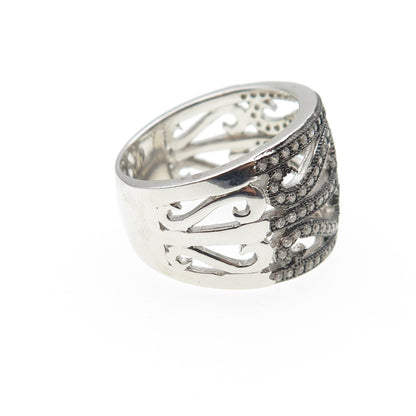 925 Sterling Silver 2-Tone Black Rhodium Round-Cut C Z Heart Ring Size 7