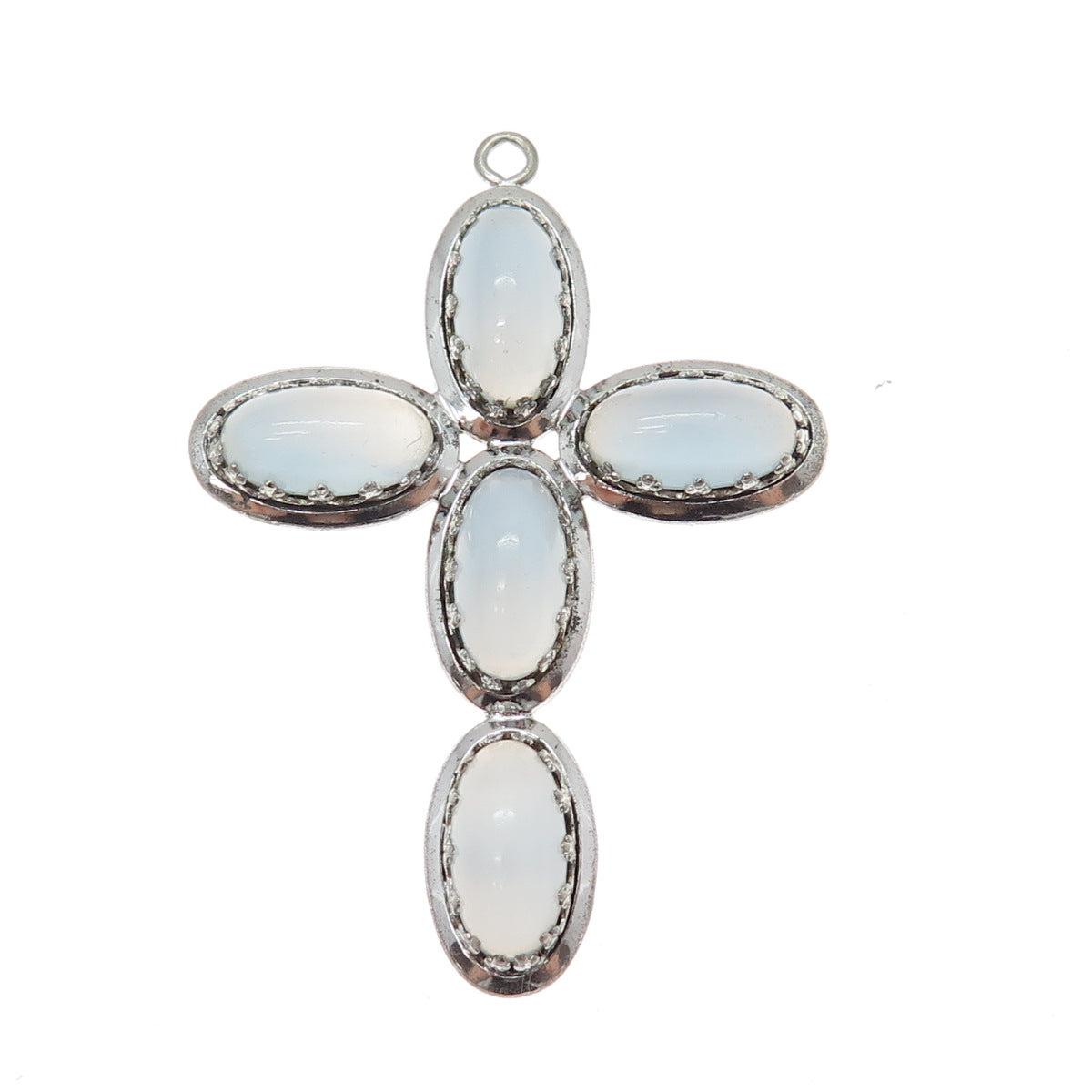 DANECRAFT Sterling Silver Antique Art Deco Optic Fiber Cat's Eye Cross Pendant